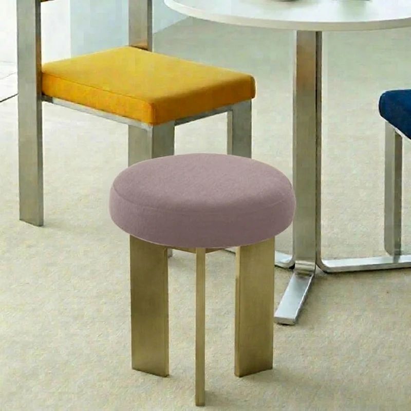 Contemporary Industrial Cotton Linen Stainless Steel Sponge Round Lightweight Dining Chair Backless Armless For Dining Room
