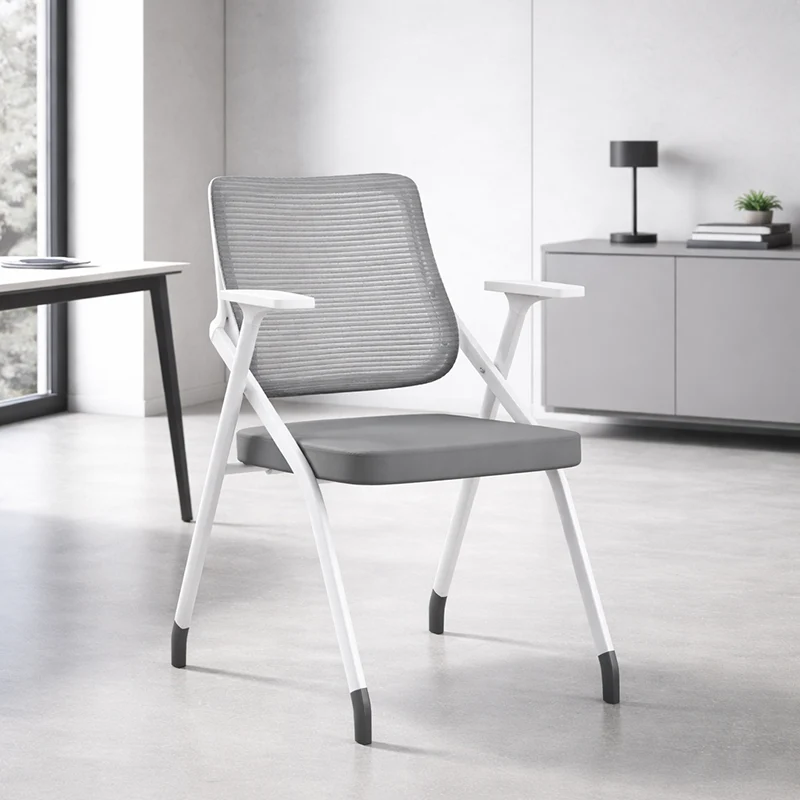 Modern Folding Ergonomic Mesh Desk Chair - Rectangular Stackable Training Chair With Cushioned Seat & Adjustable Armrests Chair For Home Office