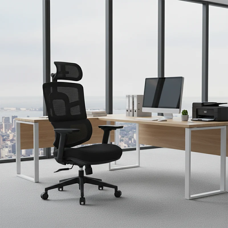 Modern Minimalist Durable High Back Desk Chair - Adjustable Headrest & Lumbar Support Office Chair For Home Office