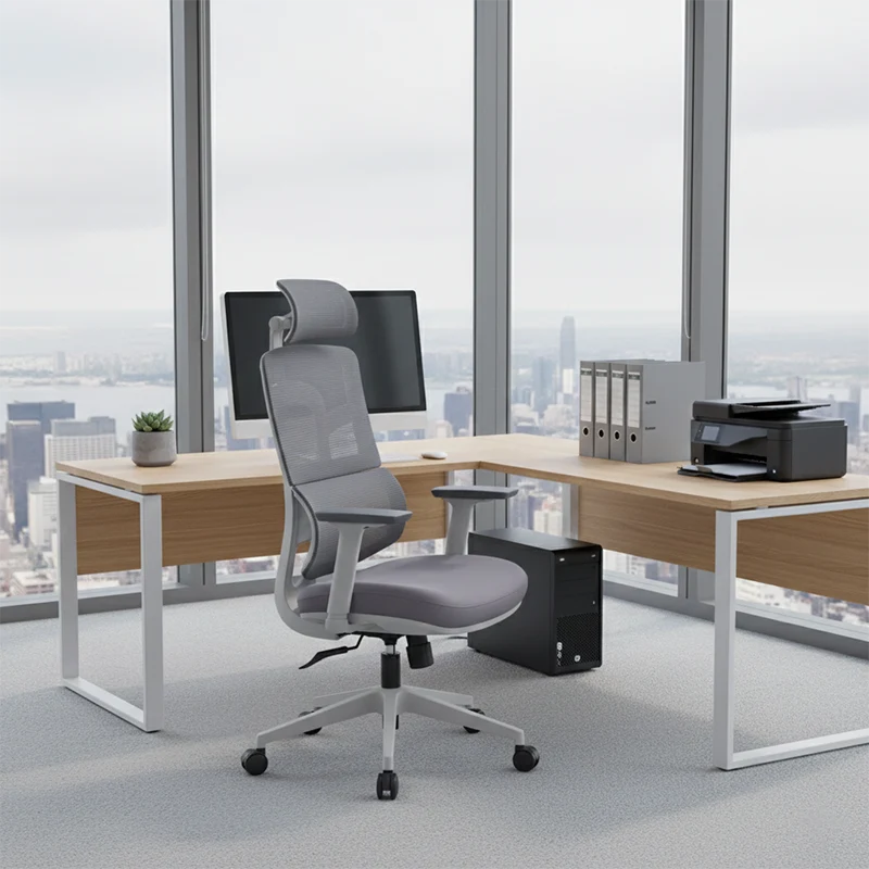 Modern Grey High Back Ergonomic Mesh Executive Office Chair - 3D Armrests Adjustable Headrest Desk Chair For Home Office