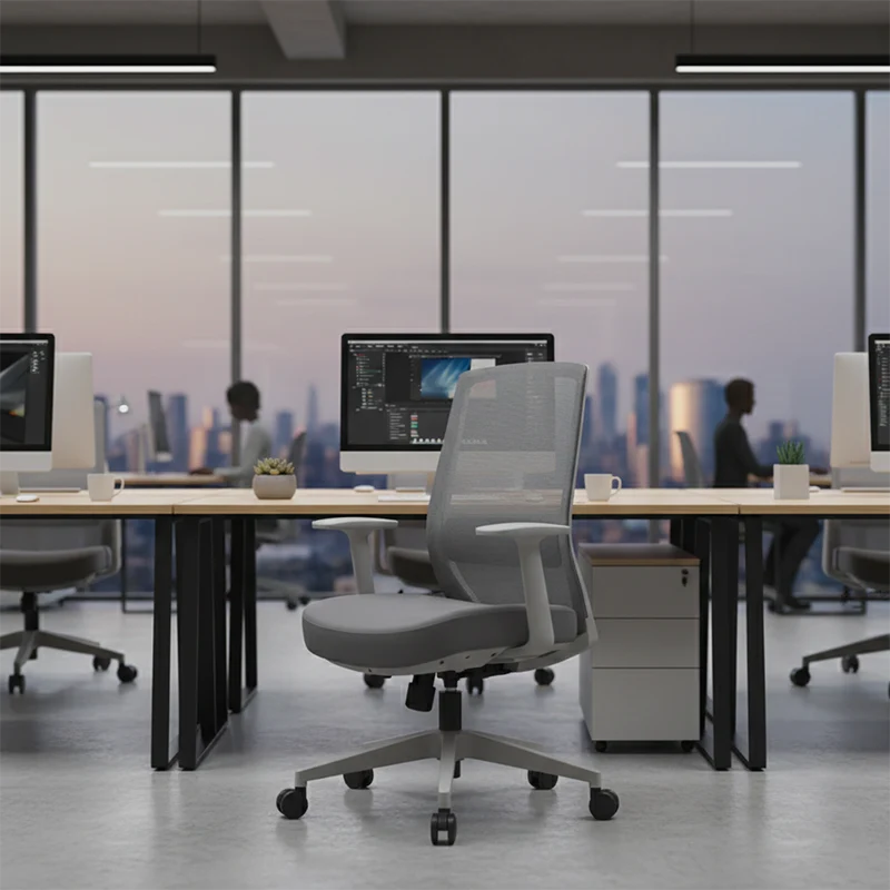 Modern Minimalist Mid-Back Desk Chair - Gray Ergonomic Gaming Chair: Breathable Mesh Swivel Office Chair For Home Office