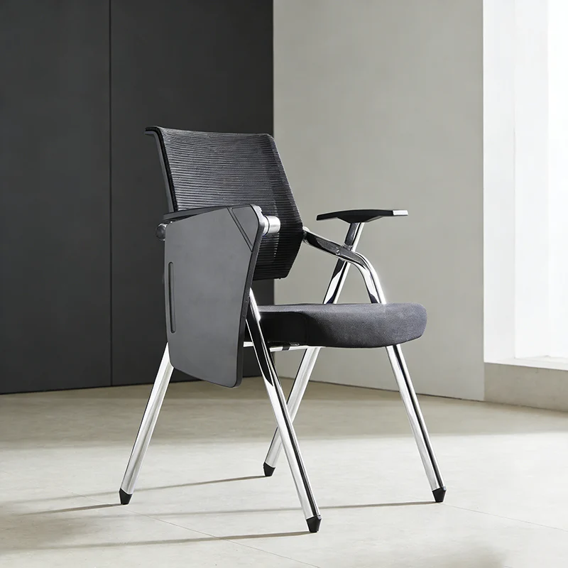 Modern Breathable High-Resilience Foam Mesh Desk Chair - Rectangular Adjustable Armrest & Writing Tablet Arm Foldable Office Chair For Home Office