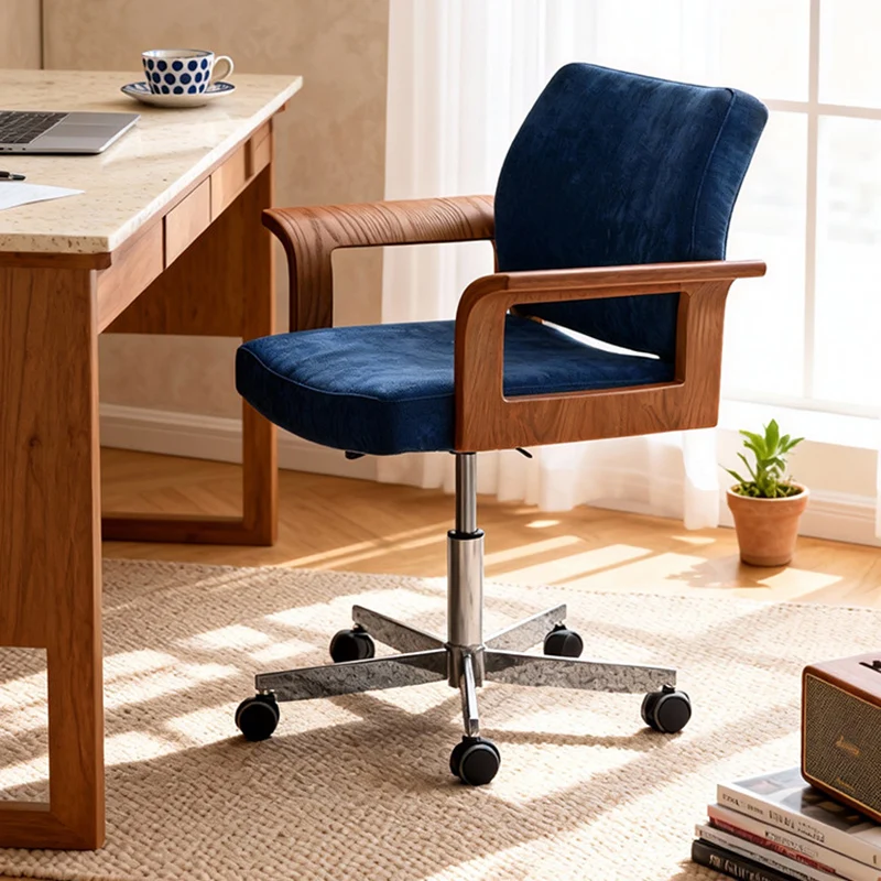 Contemporary Scandinavian Solid Wood Plywood Chenille Stainless Steel Square Liftable Rotatable Desk Chair Backrest Armrest For Home Office