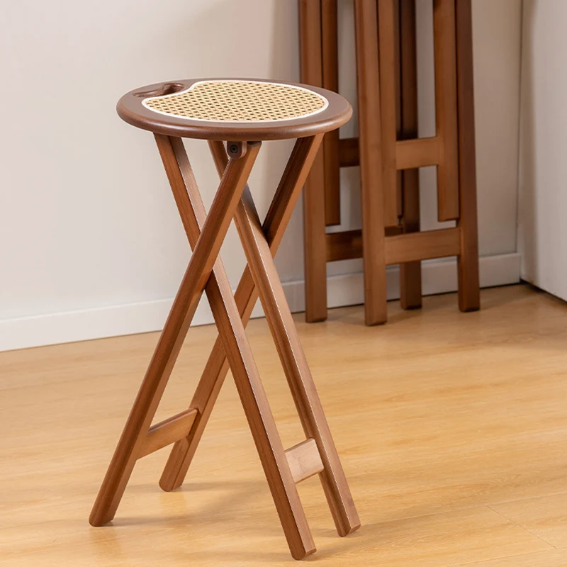 Contemporary Retro Nan Bamboo Resin Rattan Round Weaving Foldable Bar Stool For Dining Room & Kitchen
