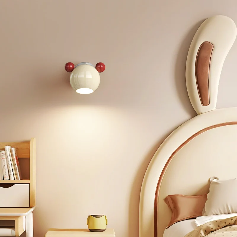 Contemporary Creative Iron Cartoon Bear Kids LED Wall Sconce Lamp For Bedroom