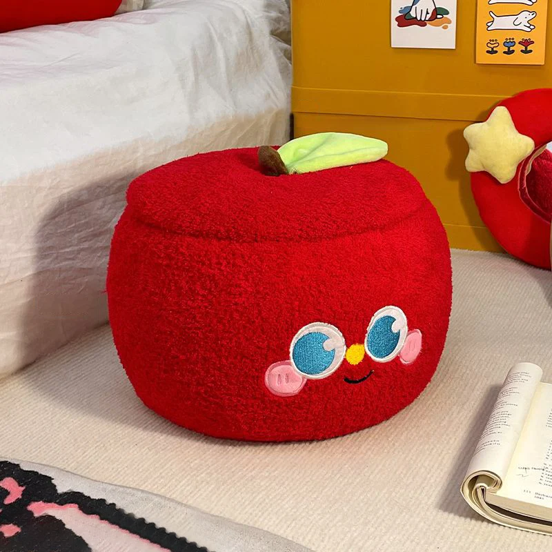 Contemporary Creative Velvet MDF Apple-Shaped Low Stool Hidden Storage For Living Room